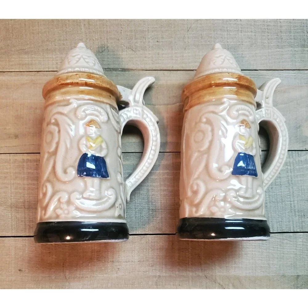 Vintage Ceramic Salt & Pepper Shakers Shaped Like German Beer Steins